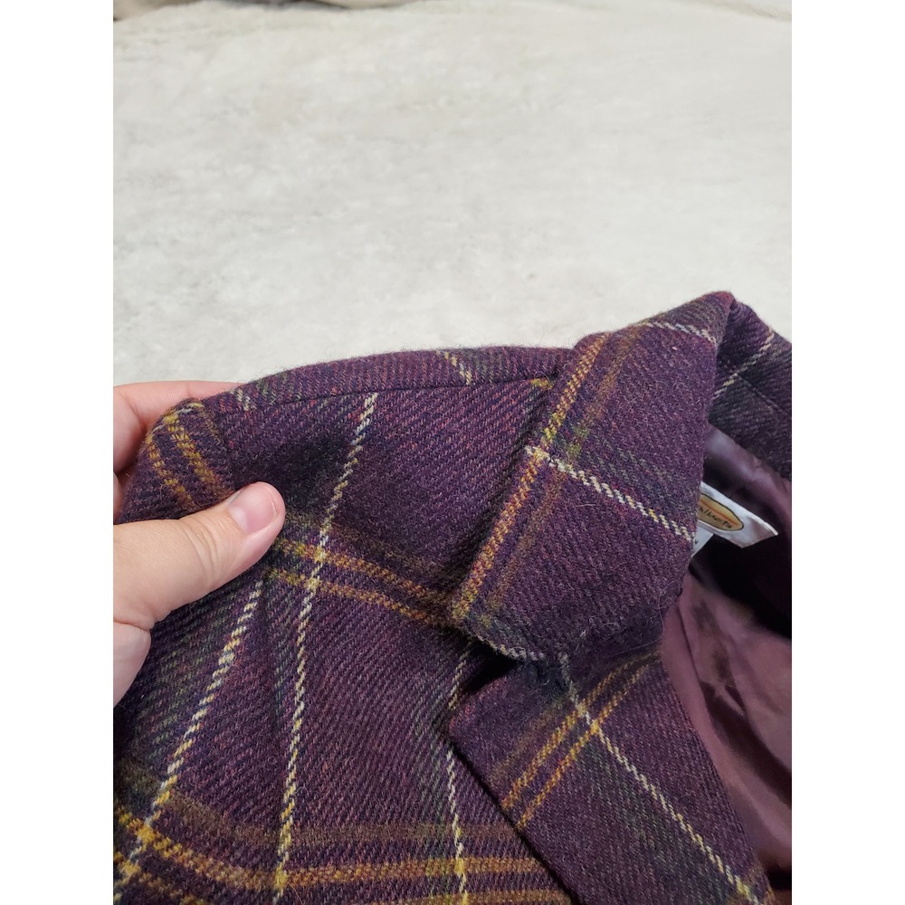 Talbots Purple Wine Plaid Wool Blazer Women 12 Academia Twee Office Classic - Picture 3 of 11